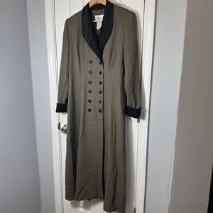 Vtg Danny & Nicole Taupe Black Double Button-Down Long-Sleeve Jacket Dress Sz 12